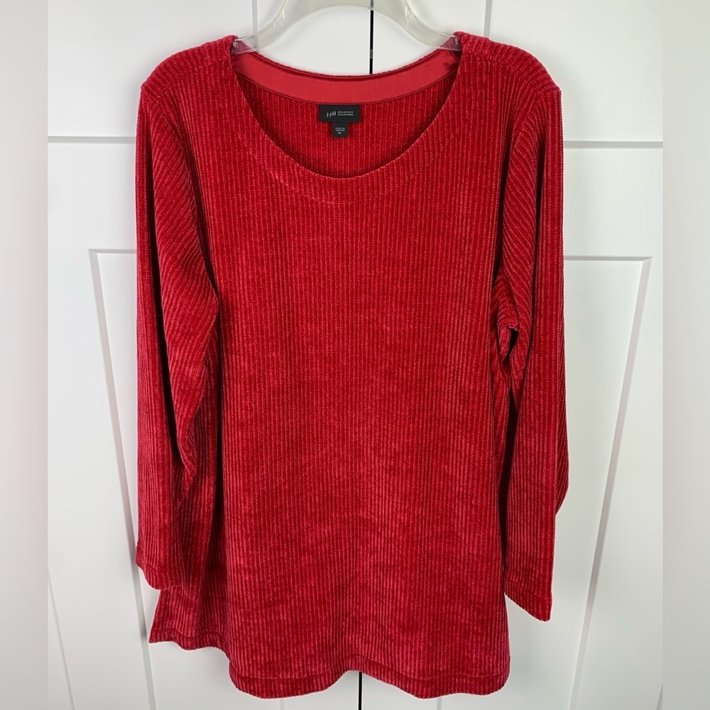 J Jill XL Chenille Knit Sweater Red Scoop Neck Heritage Cozy Classic Mature
